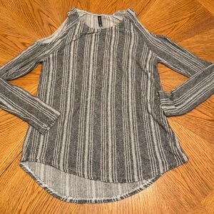 Massini Charcoal and White Striped Cold Shoulder Top size medium